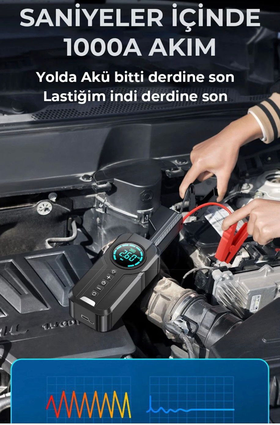 ROBO 4'ü 1 Arada Şarjlı Akü Ateşleyici Lastik Şişirici Powebank Led Işık 150psi Yüksek Basınçlı