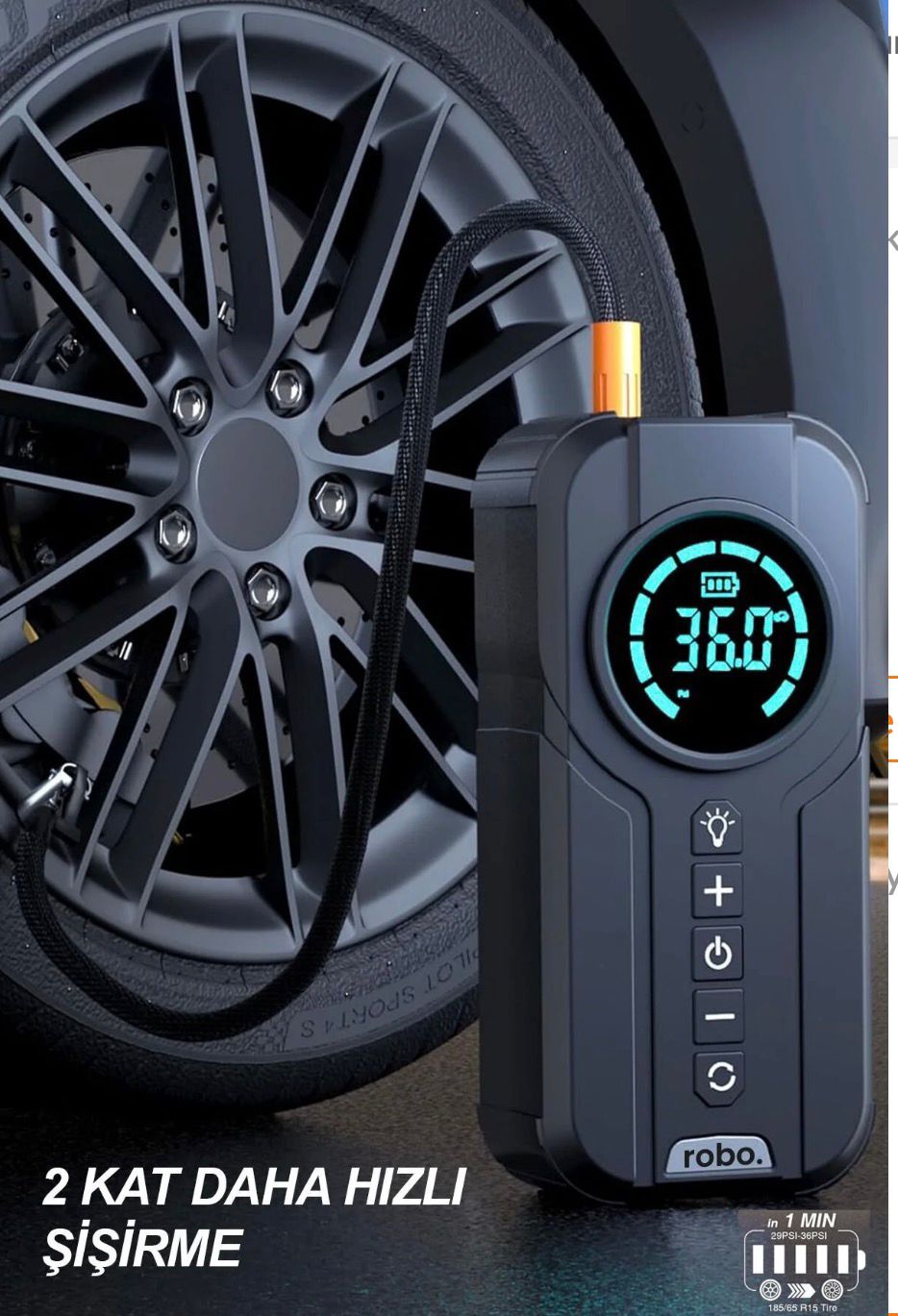 ROBO 4'ü 1 Arada Şarjlı Akü Ateşleyici Lastik Şişirici Powebank Led Işık 150psi Yüksek Basınçlı