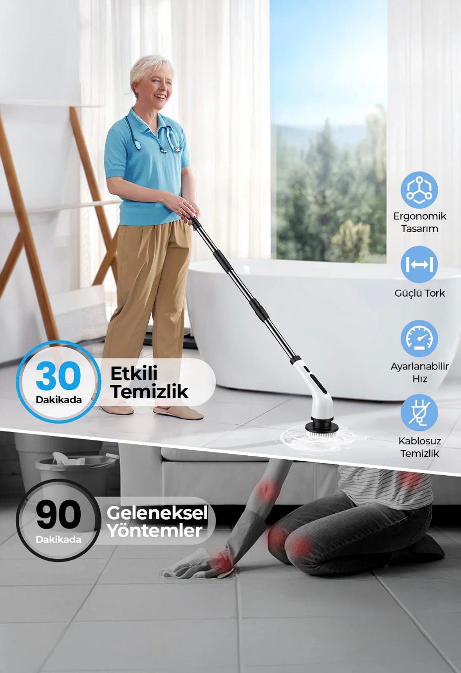 ROBO 9 Başlıklı Şarjlı Dijital Temizlik Fırçası